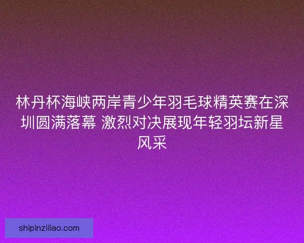 林丹杯海峡两岸青少年羽毛球精英赛在深圳圆满落幕 激烈对决展现年轻羽坛新星风采